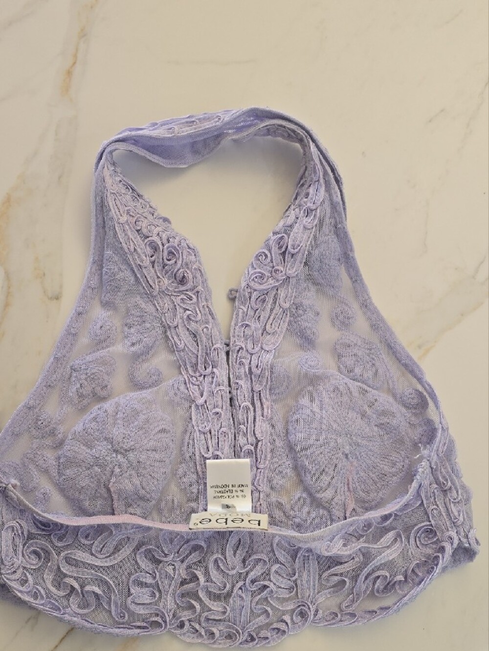 bebe Lavender Lace Appliqué V-Neck Blouse - Picture 3 of 4